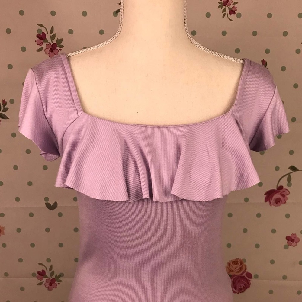 Free People | Lavender Ruffle Open Neck Top | NWOT